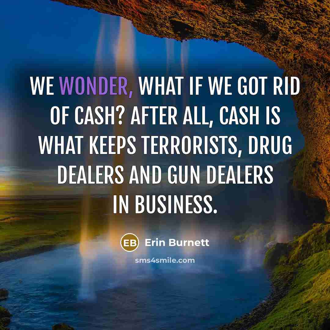 “We wonder, what if we got rid of cash? After…” quote by Erin Burnett
