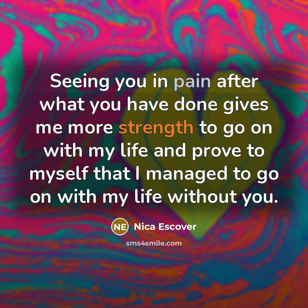 “Seeing you in pain after what you have done gives…” quote by Nica Escover
