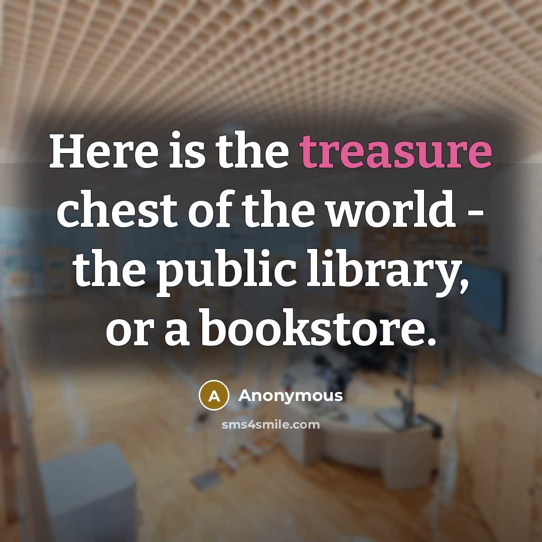 “Here is the treasure chest of the world - the public library, or a bookstore.” quote by Anonymous