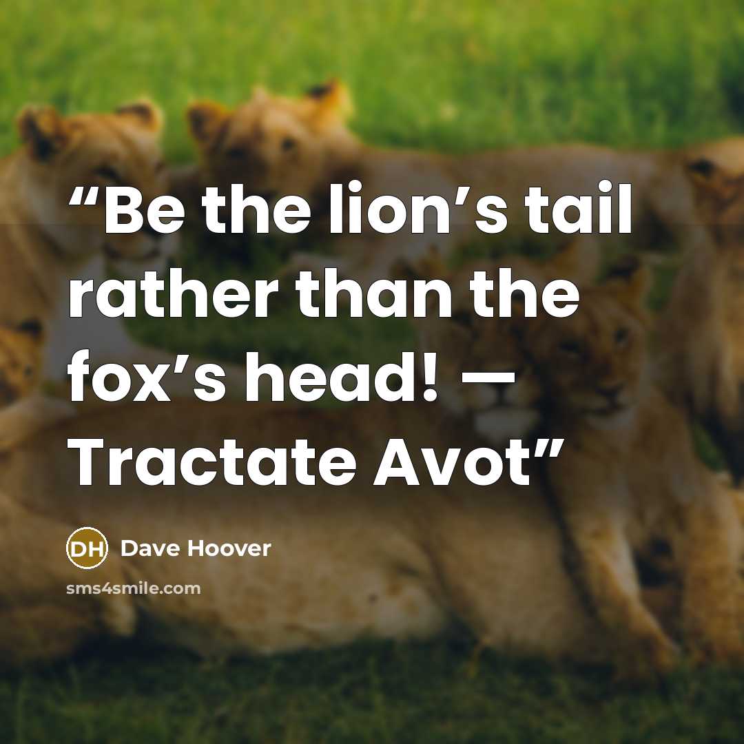 “Be the lion’s tail rather than the fox’s head! — Tractate Avot” quote by Dave Hoover