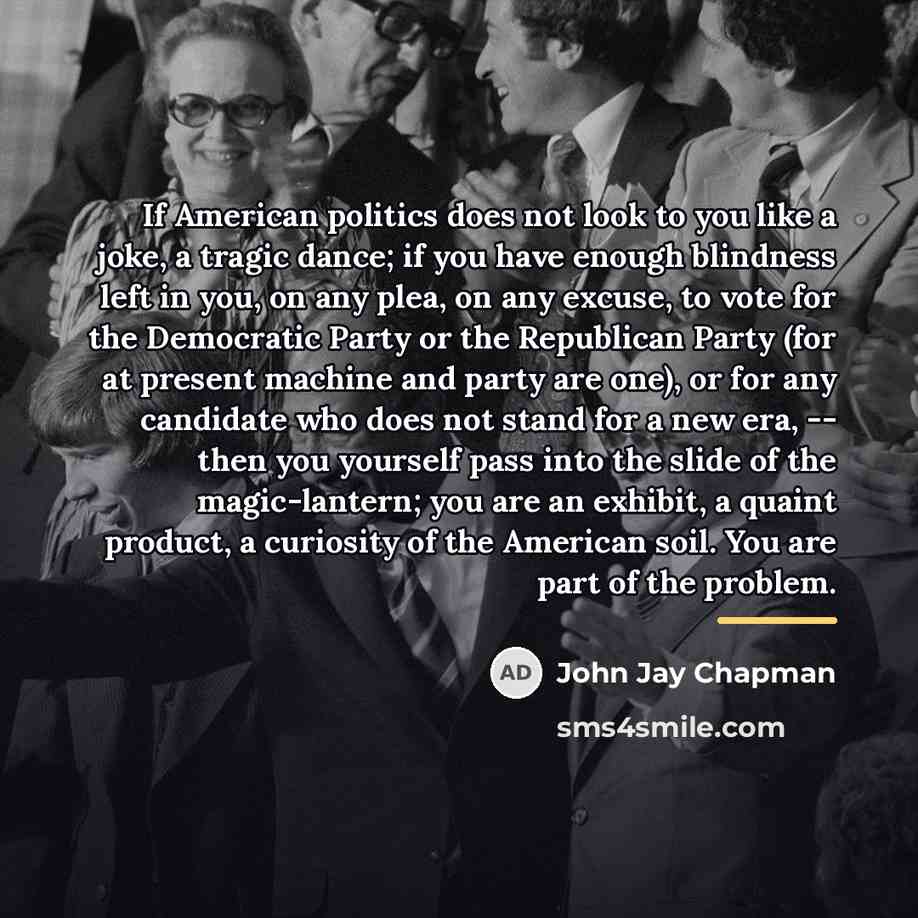 “If American politics does not look to you like a…” quote by John Jay Chapman