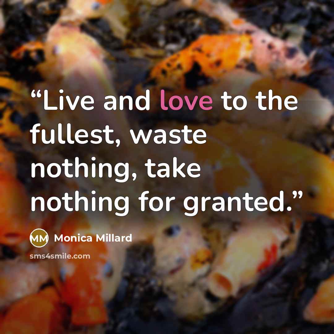 “Live and love to the fullest, waste nothing, take nothing for granted.” quote by Monica Millard