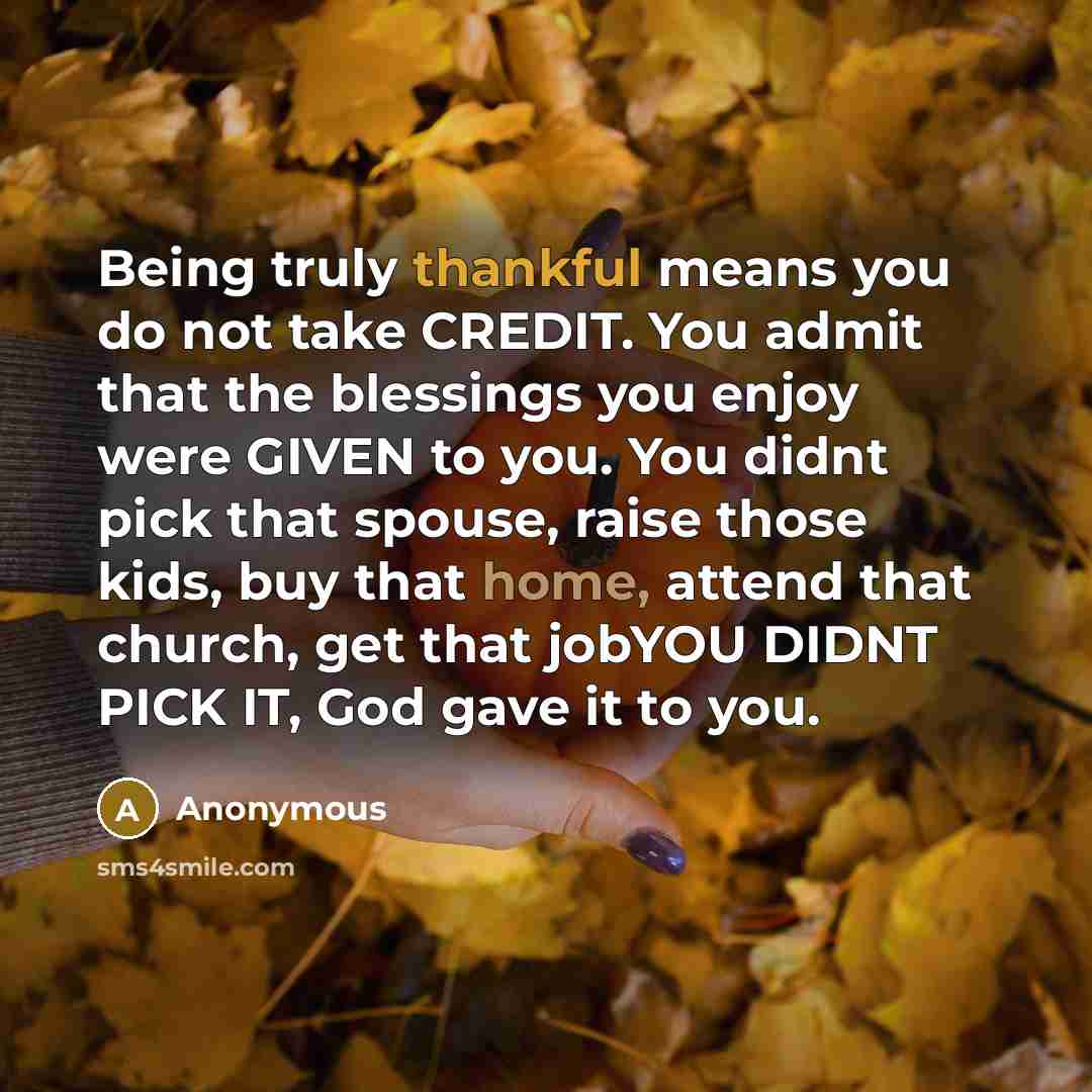 “Being truly thankful means you do not take CREDIT. You…” quote by Anonymous