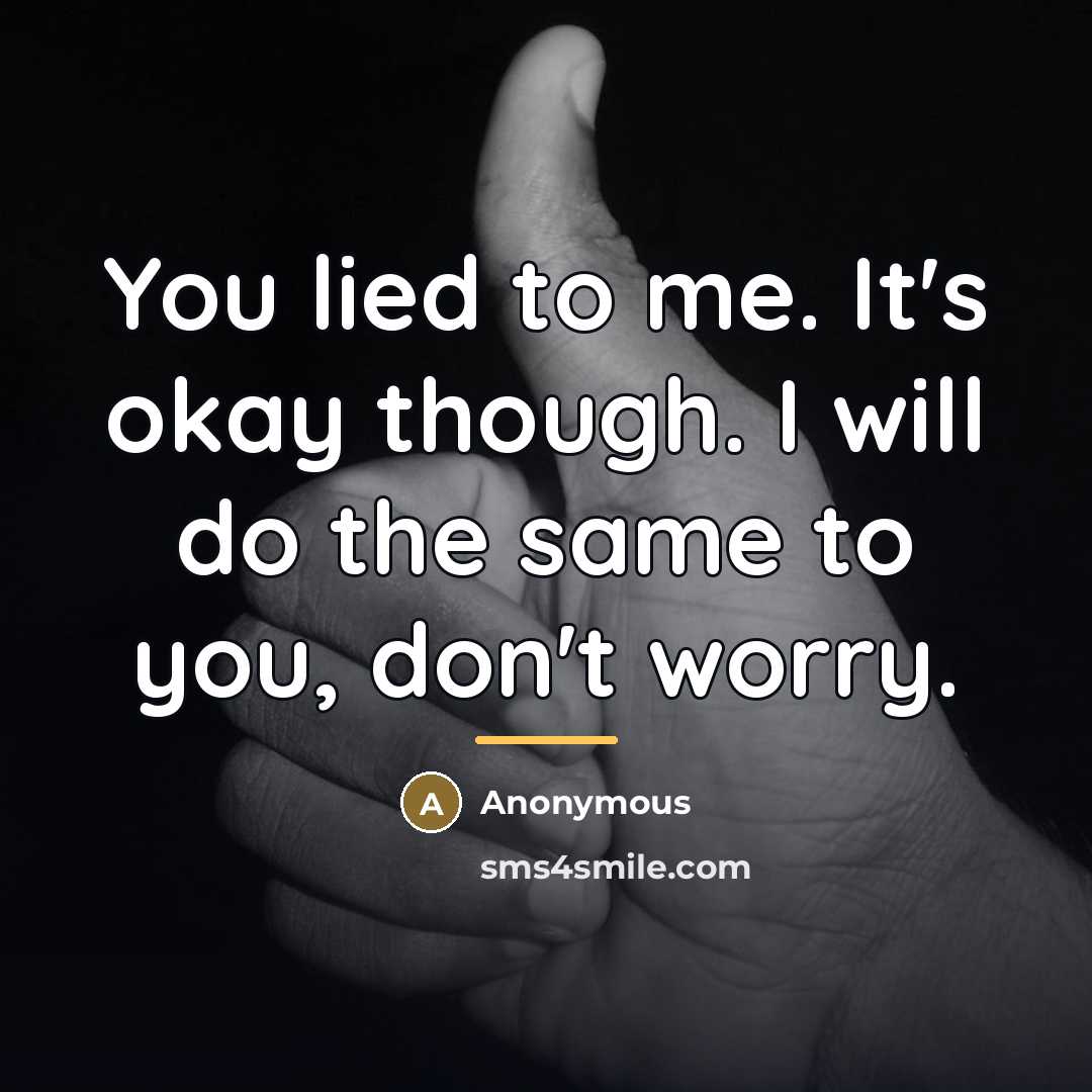“You lied to me. It's okay though. I will do…” quote by Anonymous