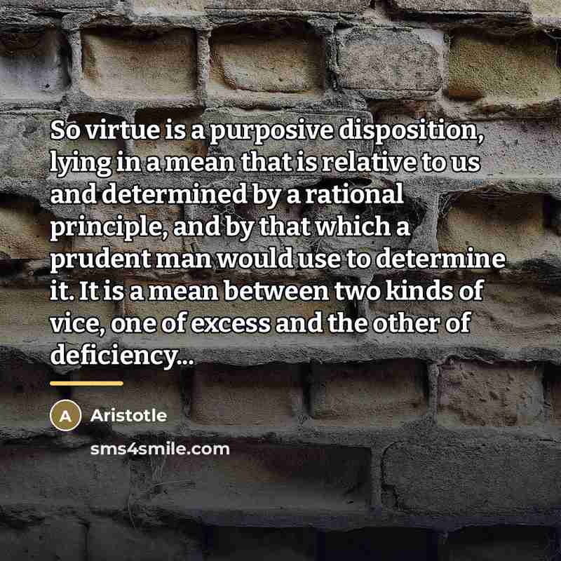 “So virtue is a purposive disposition, lying in a mean…” quote by Aristotle