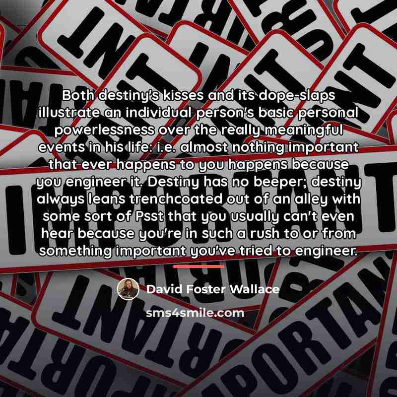 “Both destiny's kisses and its dope-slaps illustrate an individual person's…” quote by David Foster Wallace