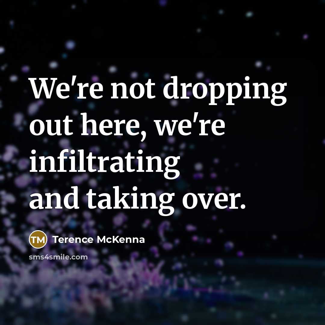 “We're not dropping out here, we're infiltrating and taking over.…” quote by Terence McKenna