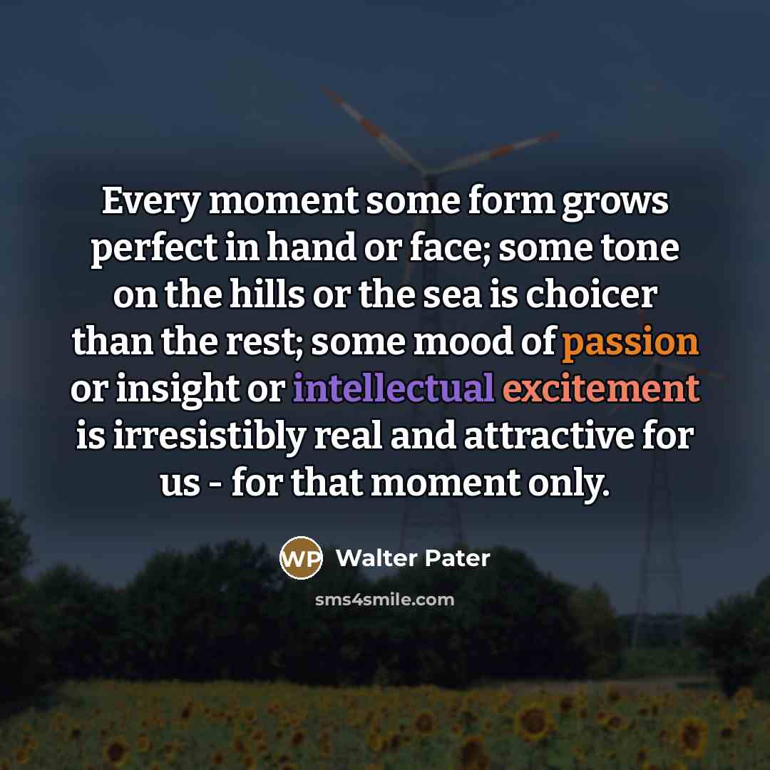 “Every moment some form grows perfect in hand or face;…” quote by Walter Pater