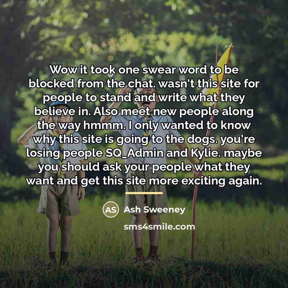 “Wow it took one swear word to be blocked from…” quote by Ash Sweeney