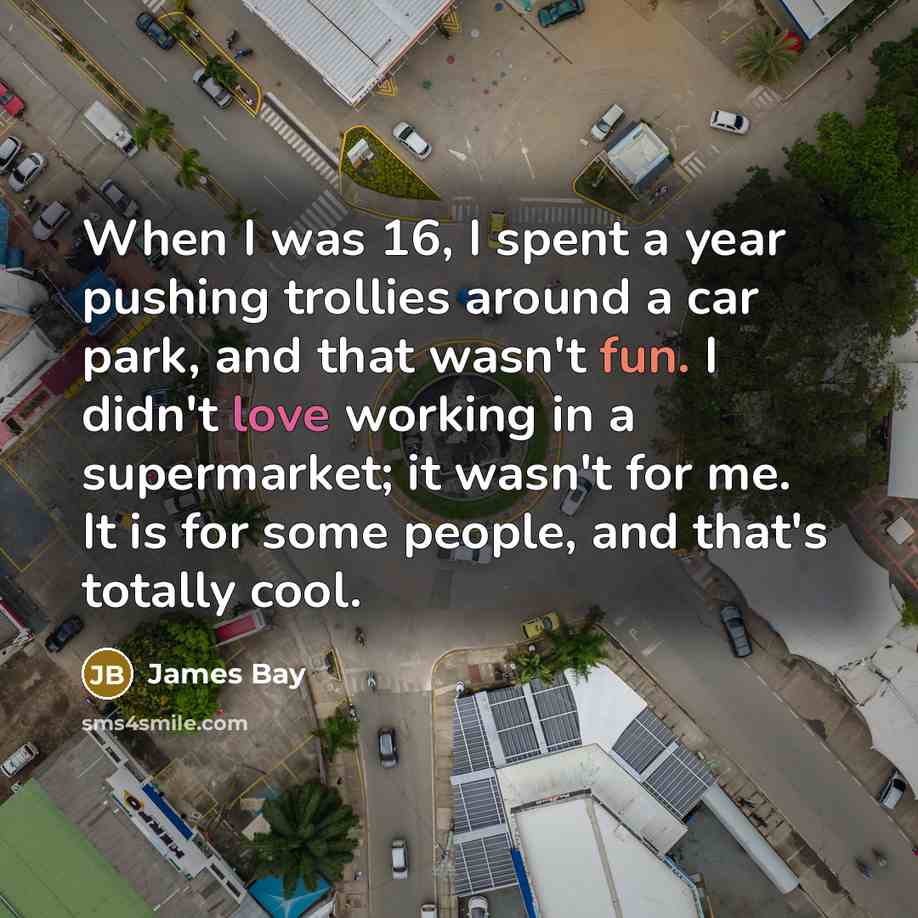“When I was 16, I spent a year pushing trollies…” quote by James Bay