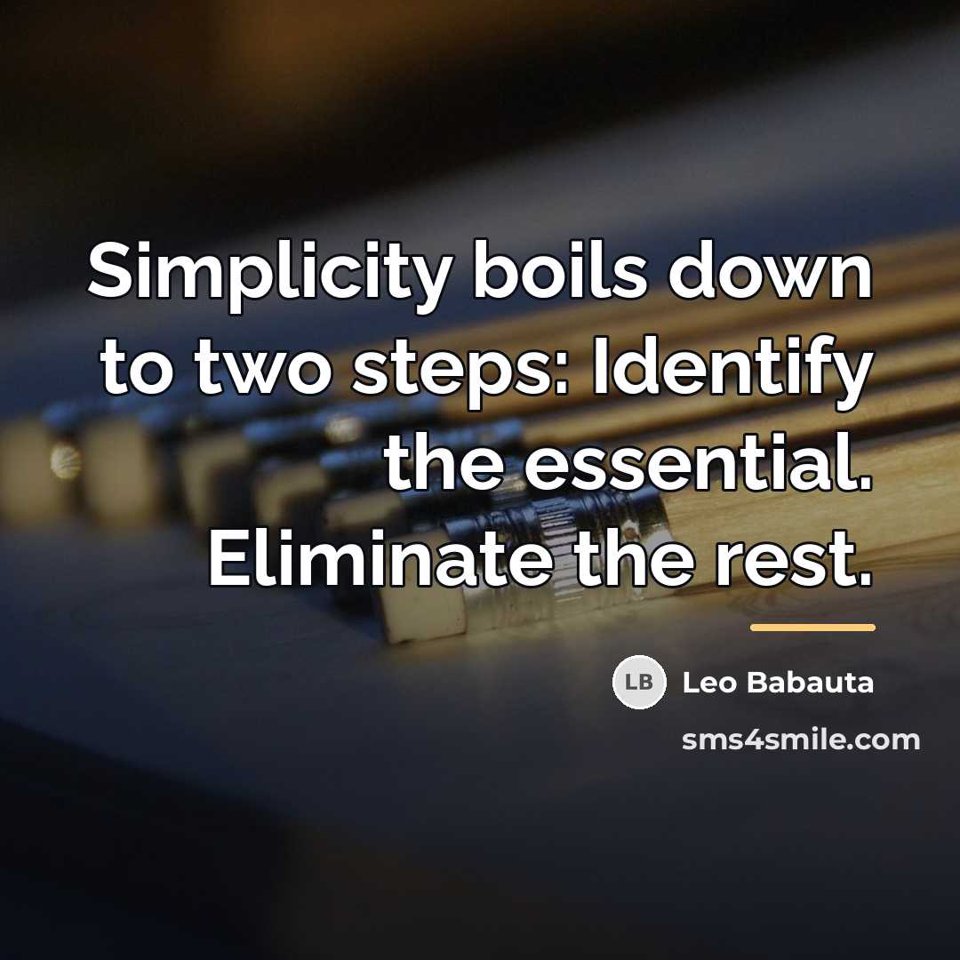 “Simplicity boils down to two steps: Identify the essential. Eliminate…” quote by Leo Babauta