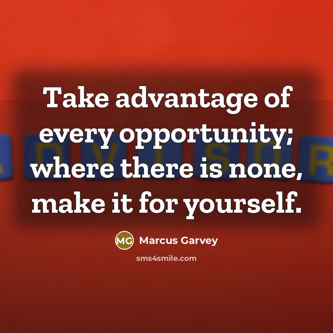 “Take advantage of every opportunity; where there is none, make…” quote by Marcus Garvey