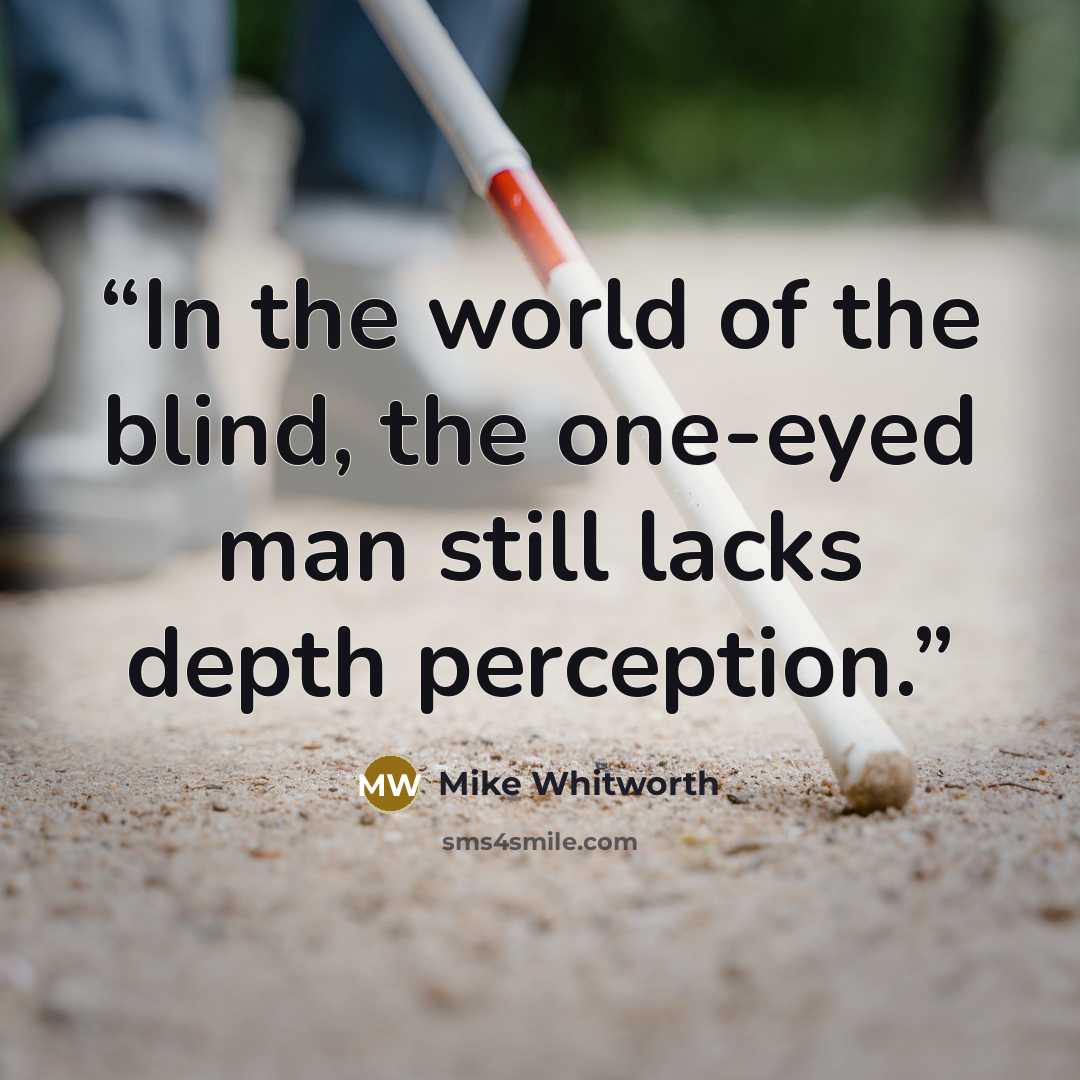 “In the world of the blind, the one-eyed man still lacks depth perception.” quote by Mike Whitworth