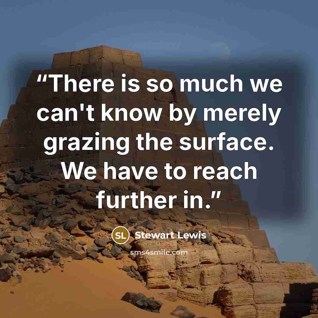 “There is so much we can't know by merely grazing the surface. We have to reach further in.” quote by Stewart Lewis