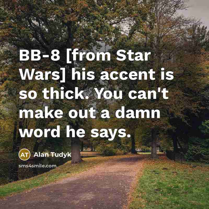 “BB-8 [from Star Wars] his accent is so thick. You…” quote by Alan Tudyk
