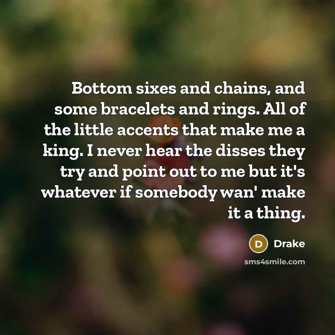 “Bottom sixes and chains, and some bracelets and rings. All…” quote by Drake