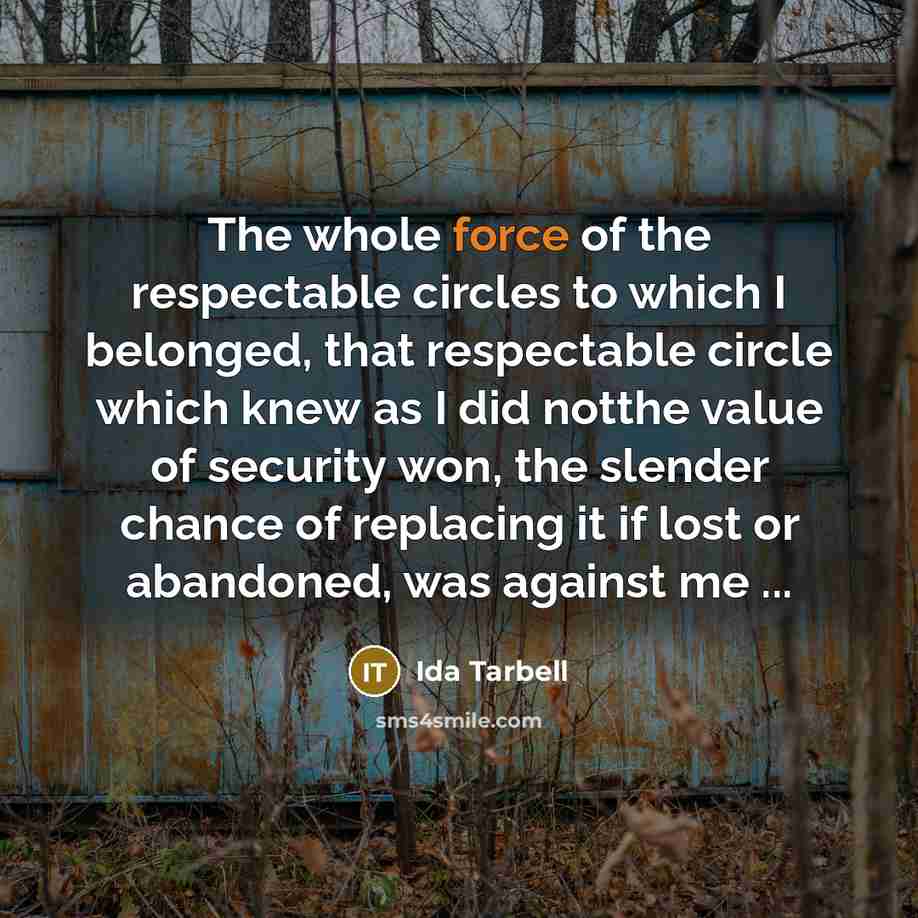 “The whole force of the respectable circles to which I…” quote by Ida Tarbell
