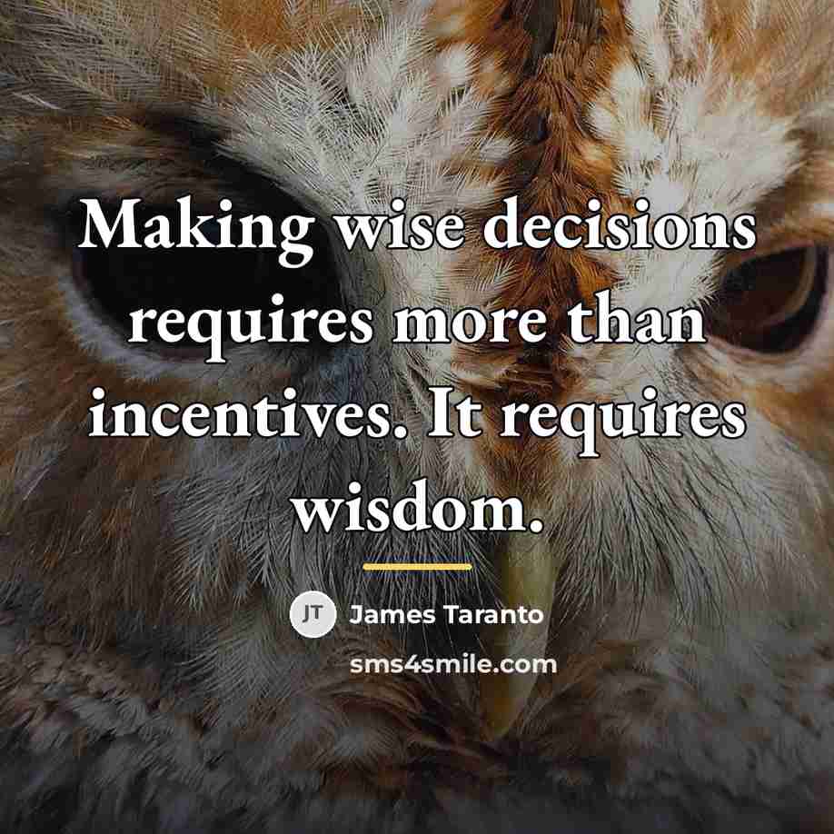 “Making wise decisions requires more than incentives. It requires wisdom.…” quote by James Taranto