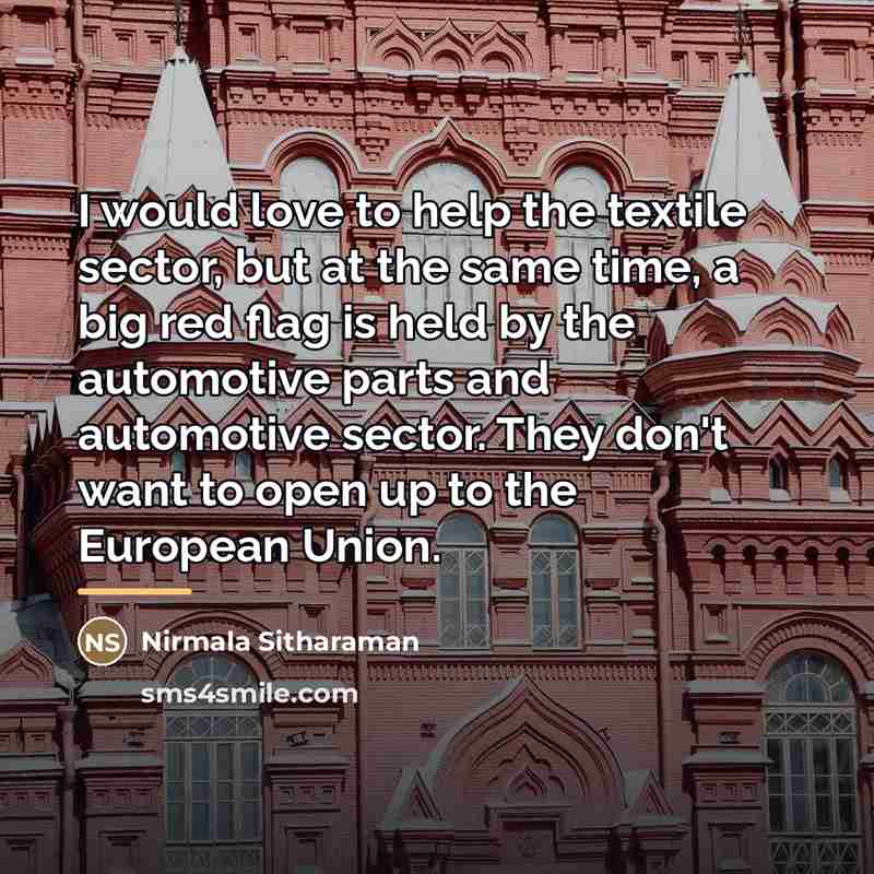“I would love to help the textile sector, but at…” quote by Nirmala Sitharaman