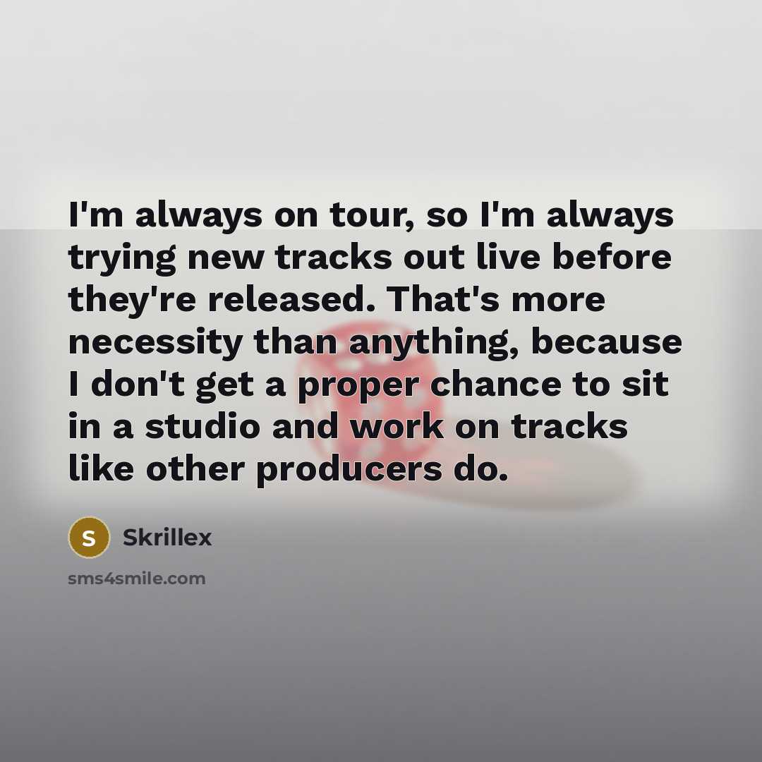 “I'm always on tour, so I'm always trying new tracks…” quote by Skrillex