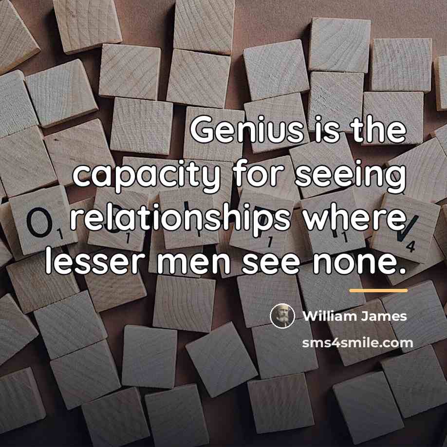 “Genius is the capacity for seeing relationships where lesser men…” quote by William James