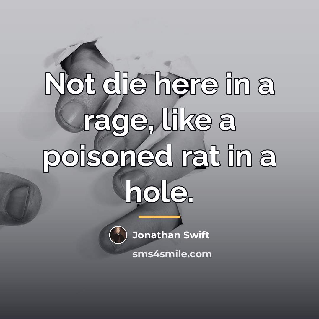 “Not die here in a rage, like a poisoned rat…” quote by Jonathan Swift