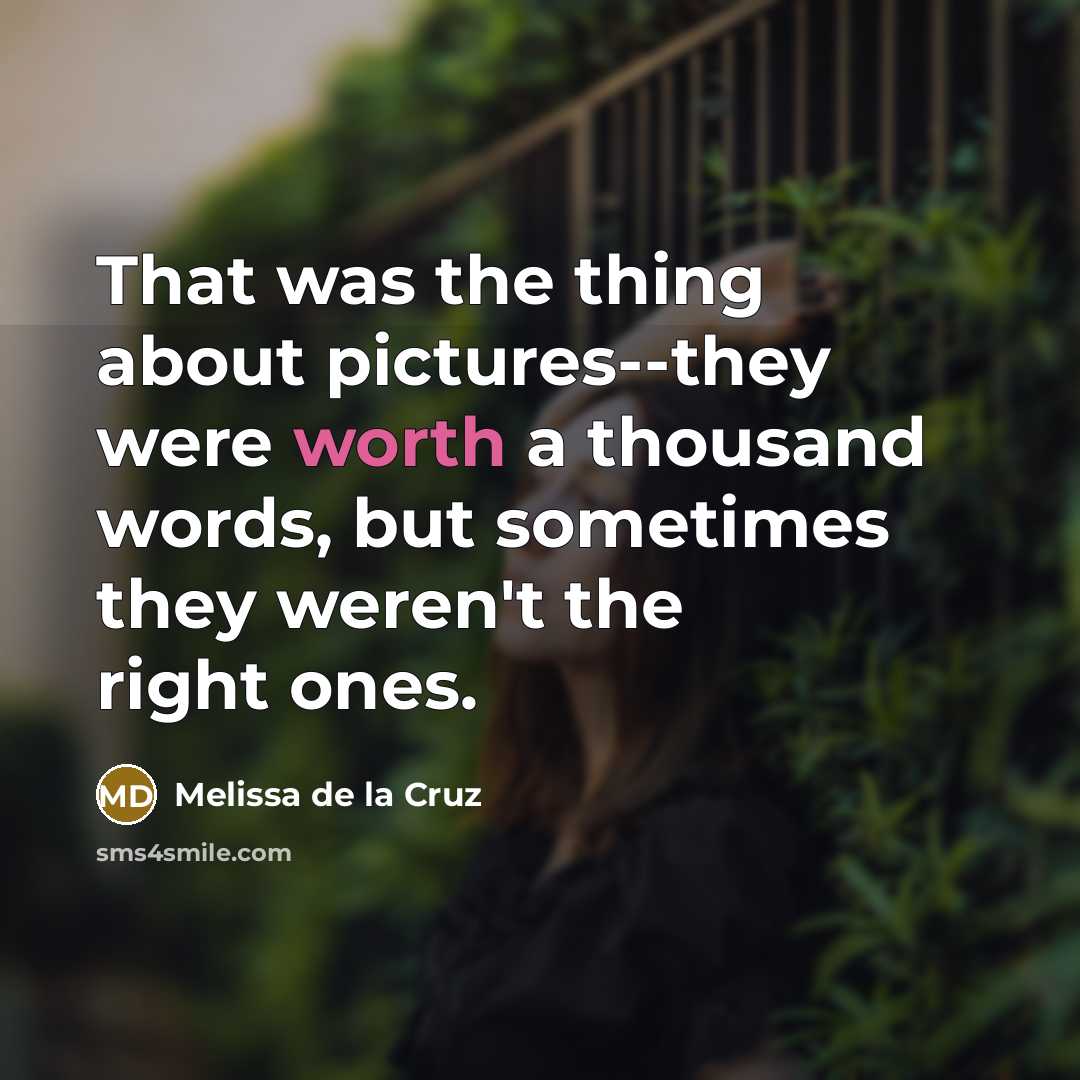 “That was the thing about pictures--they were worth a thousand words, but sometimes they weren't the right ones.” quote by Melissa de la Cruz