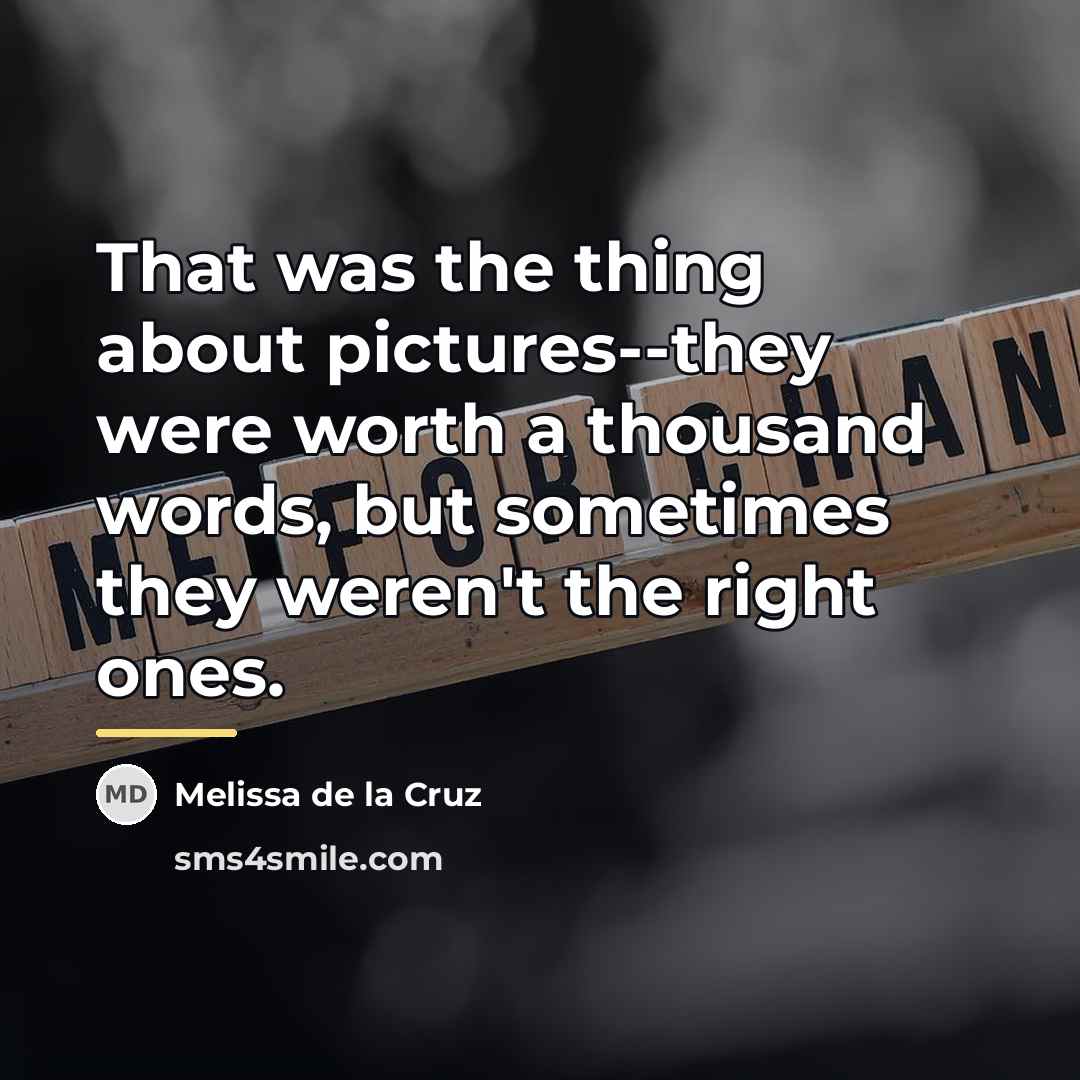 “That was the thing about pictures--they were worth a thousand…” quote by Melissa de la Cruz