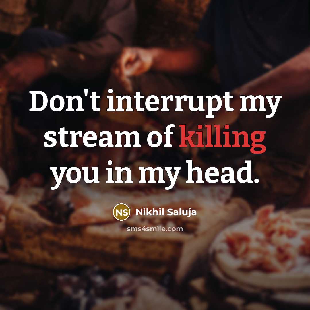 “Don't interrupt my stream of killing you in my head.…” quote by Nikhil Saluja