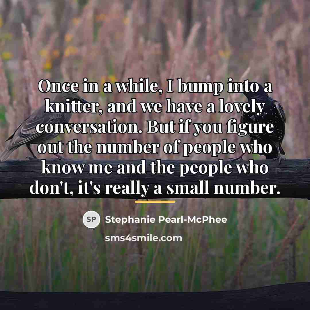 “Once in a while, I bump into a knitter, and…” quote by Stephanie Pearl-McPhee