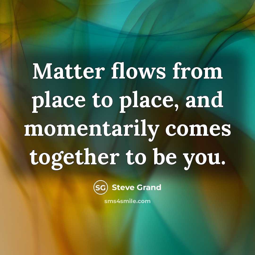 “Matter flows from place to place, and momentarily comes together…” quote by Steve Grand