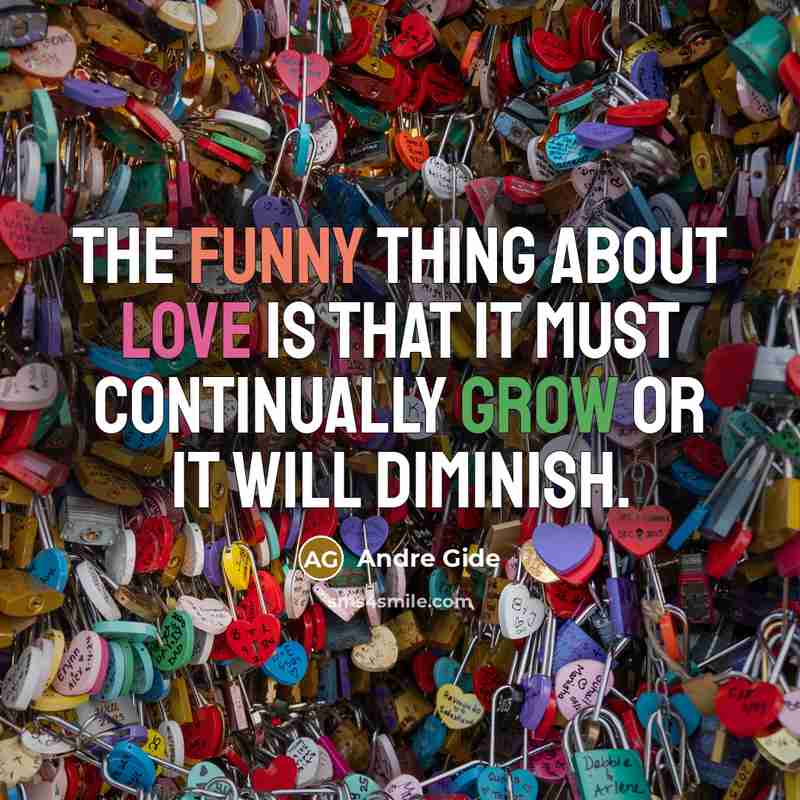 “The funny thing about love is that it must continually grow or it will diminish.” quote by Andre Gide