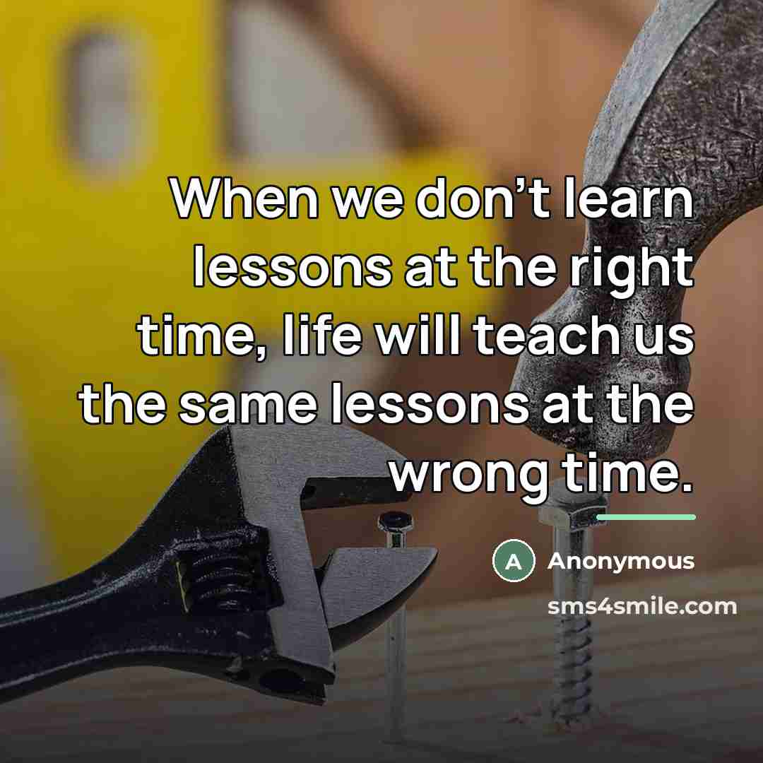 “When we don't learn lessons at the right time, life…” quote by Anonymous