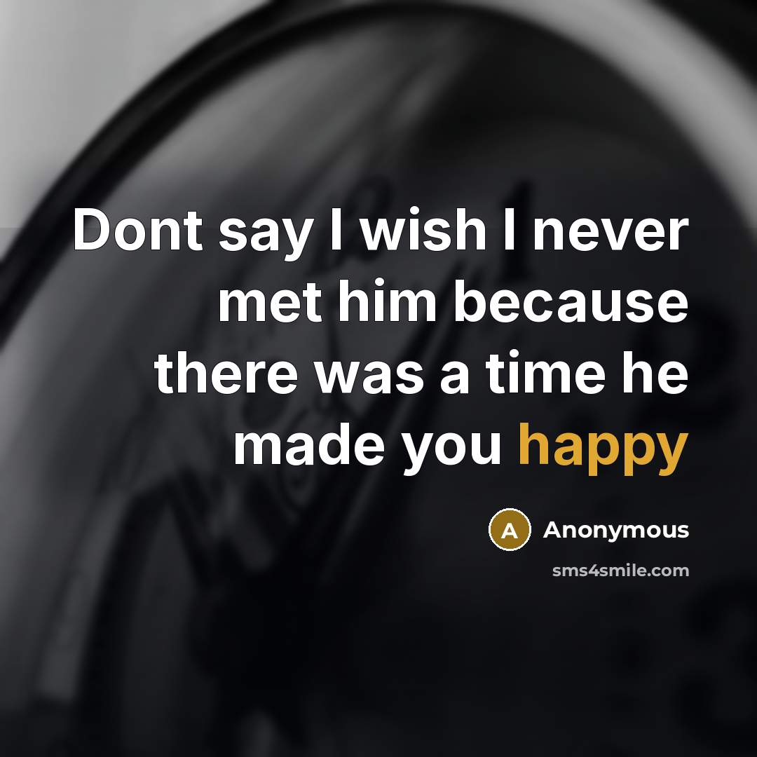 “Dont say I wish I never met him because there was a time he made you happy” quote by Anonymous