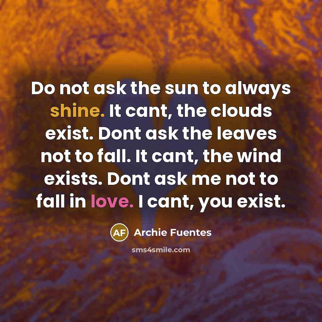 “Do not ask the sun to always shine. It cant,…” quote by Archie Fuentes