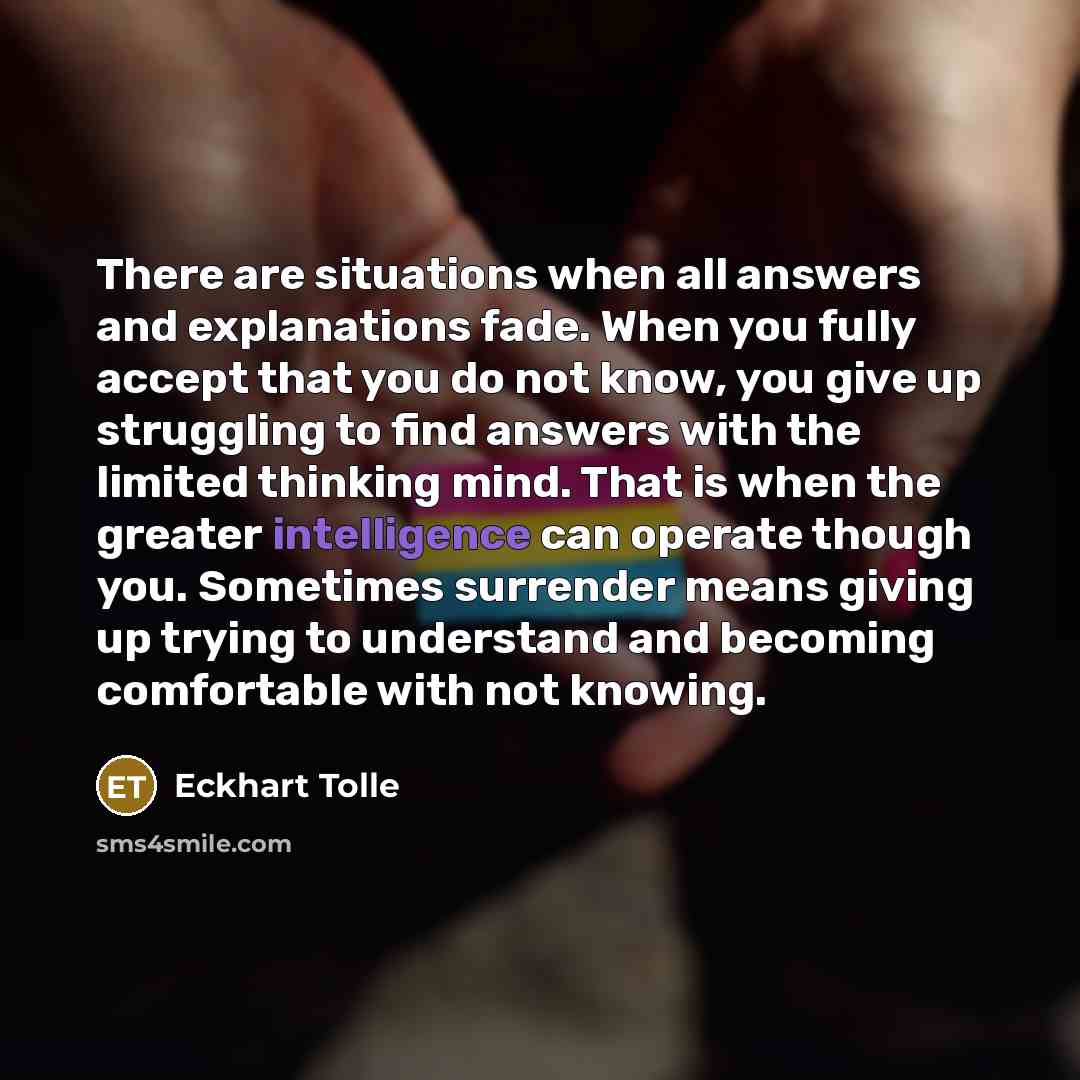 “There are situations when all answers and explanations fade. When…” quote by Eckhart Tolle