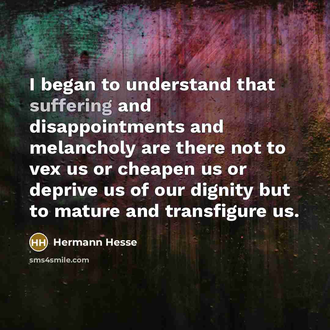 “I began to understand that suffering and disappointments and melancholy…” quote by Hermann Hesse