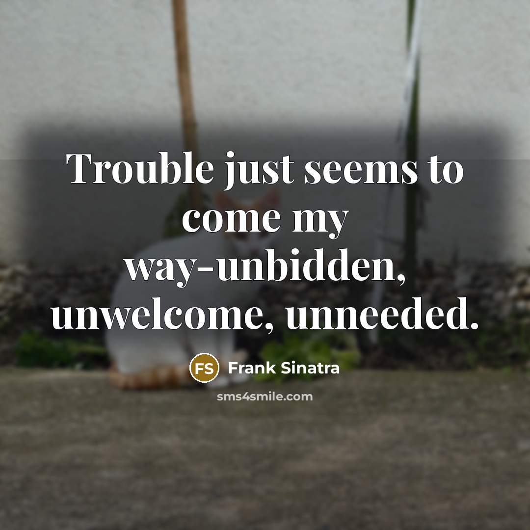 “Trouble just seems to come my way-unbidden, unwelcome, unneeded.…” quote by Frank Sinatra