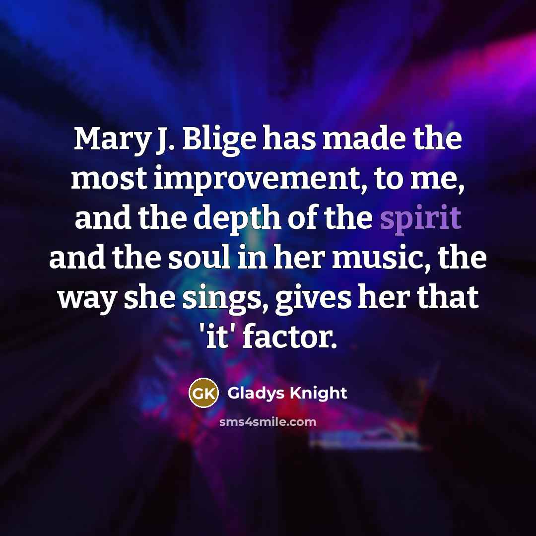 “Mary J. Blige has made the most improvement, to me,…” quote by Gladys Knight