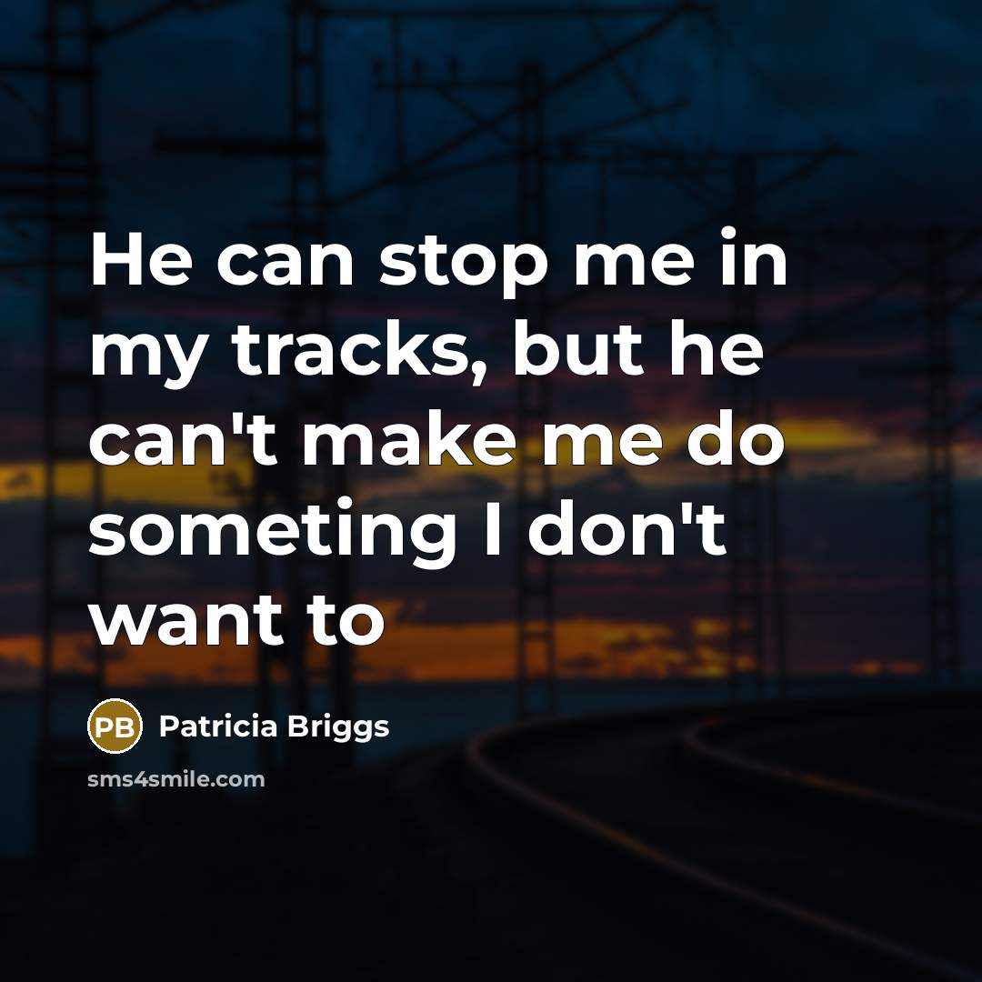 “He can stop me in my tracks, but he can't make me do someting I don't want to” quote by Patricia Briggs