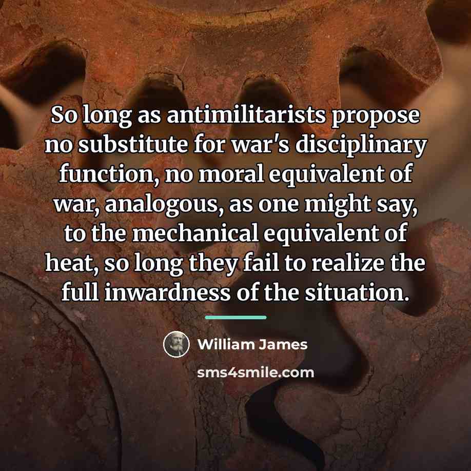 “So long as antimilitarists propose no substitute for war's disciplinary…” quote by William James