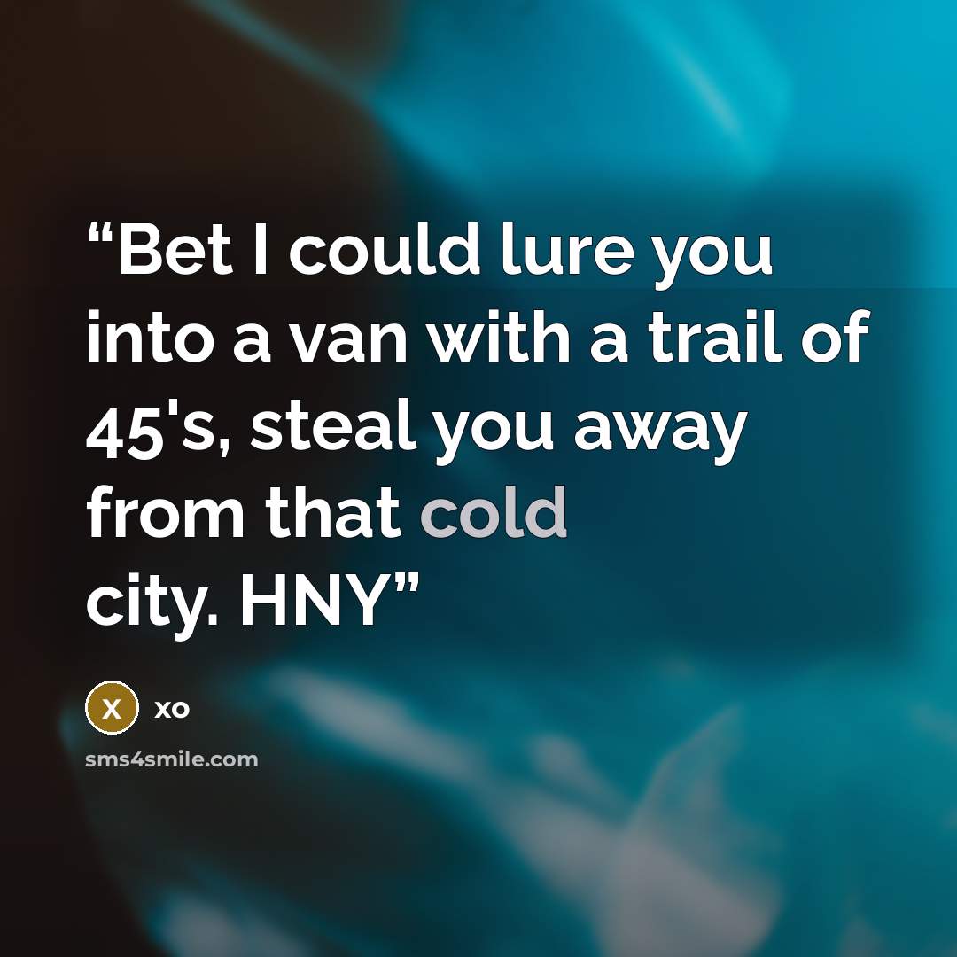 “Bet I could lure you into a van with a trail of 45's, steal you away from that cold city. HNY” quote by xo