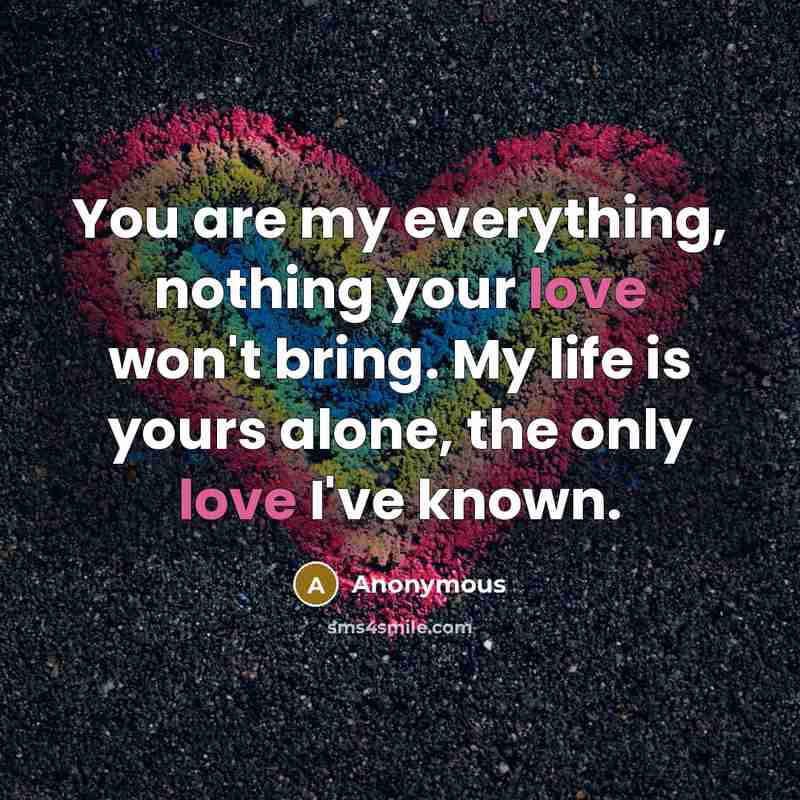“You are my everything, nothing your love won't bring. My…” quote by Anonymous