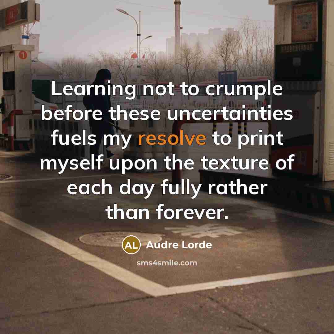 “Learning not to crumple before these uncertainties fuels my resolve…” quote by Audre Lorde