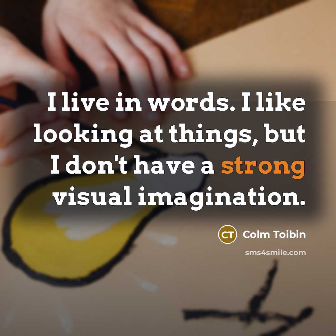 “I live in words. I like looking at things, but…” quote by Colm Toibin