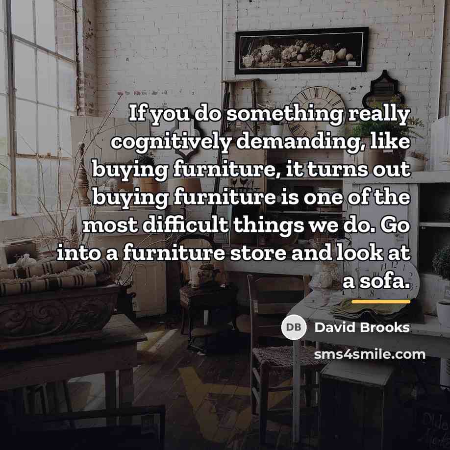 “If you do something really cognitively demanding, like buying furniture,…” quote by David Brooks