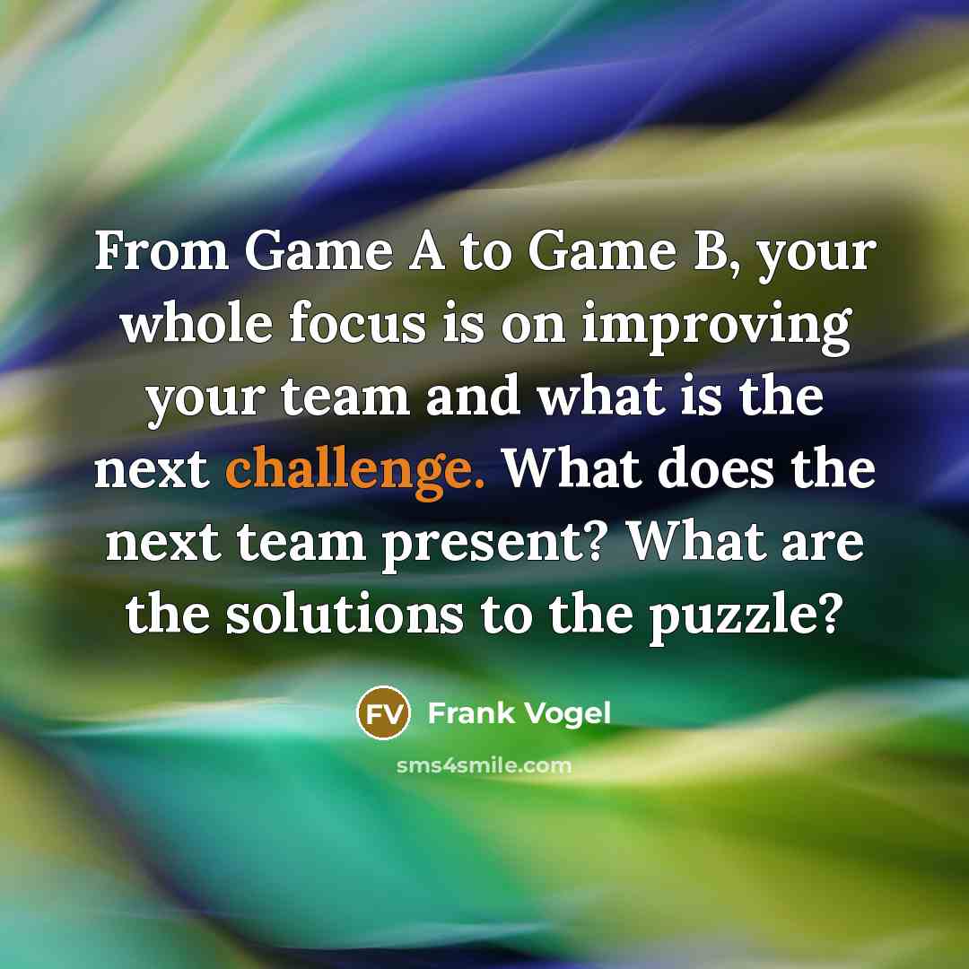 “From Game A to Game B, your whole focus is…” quote by Frank Vogel