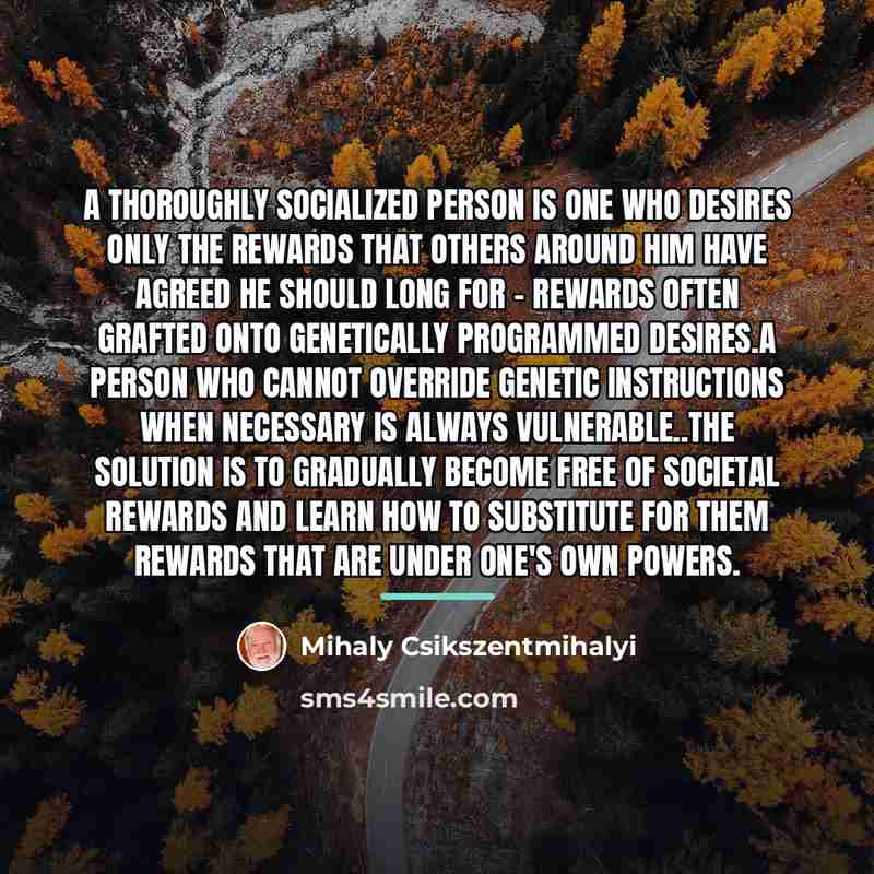 “A thoroughly socialized person is one who desires only the…” quote by Mihaly Csikszentmihalyi