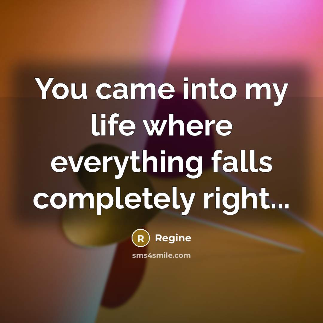 “You came into my life where everything falls completely right...…” quote by Regine