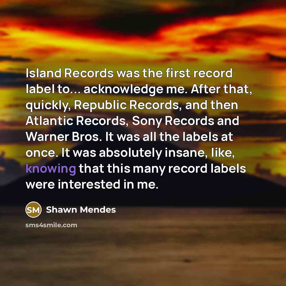 “Island Records was the first record label to... acknowledge me.…” quote by Shawn Mendes